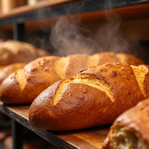 Beautifully arranged fresh bakery items in the evening light.
