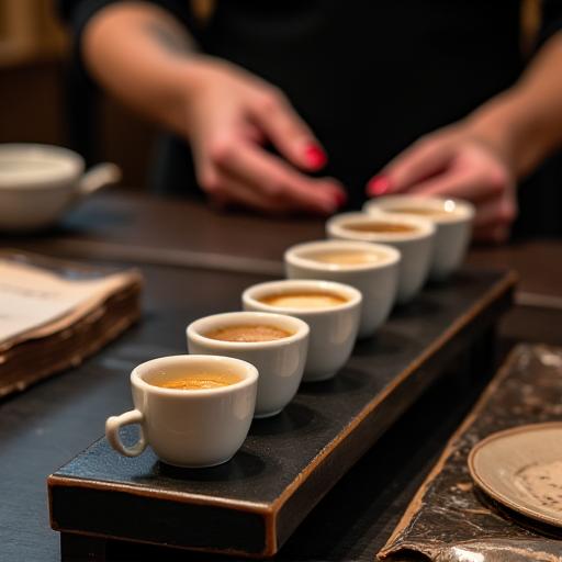 Coffee tasting event with various brews.