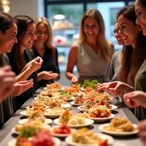 Guests enjoying a food tasting event at Glyph Grocer.