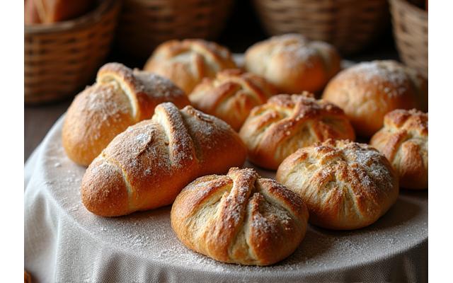 Variety of freshly baked artisanal bread and pastries
