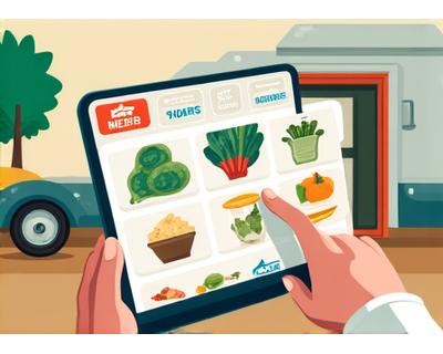 Illustration of a person adding groceries to an online shopping cart